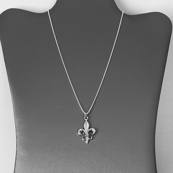 Sterling Silver Fleur De Lis Necklace, Saints Necklaces, Silver Necklace - Picture 3 of 9
